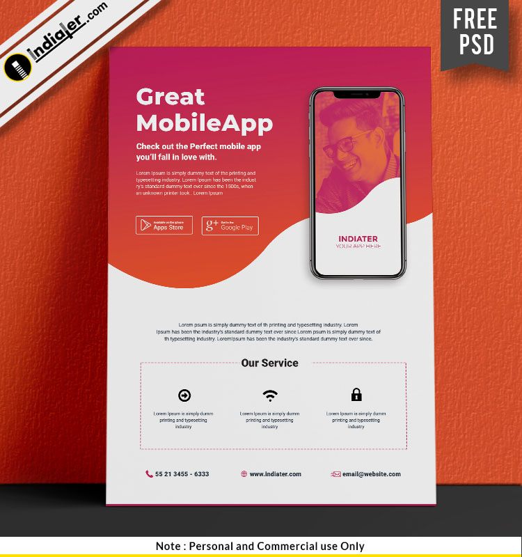 Download Free Mobile App Promotion Flyer Psd Template Indiater PSD Mockup Templates