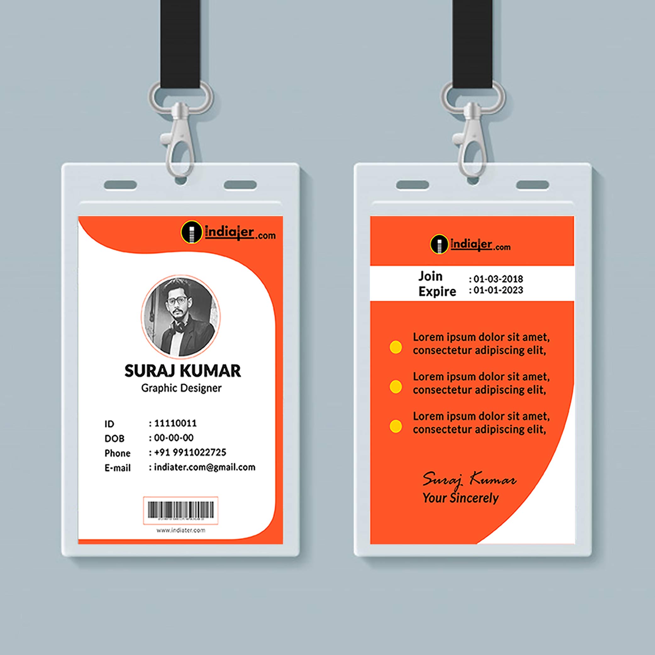Multipurpose Corporate Office ID Card Free PSD Template - Indiater For Teacher Id Card Template