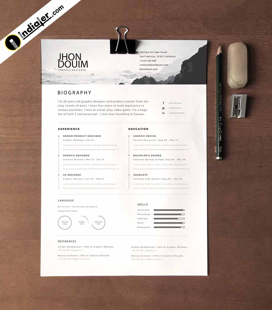 Download Download Beautiful Resume Templates Free Psd Indiater PSD Mockup Templates