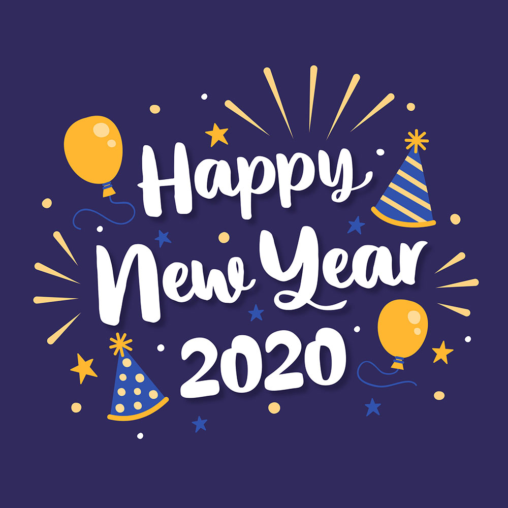 Lettering happy new year 2020 with balloons Free Vector
