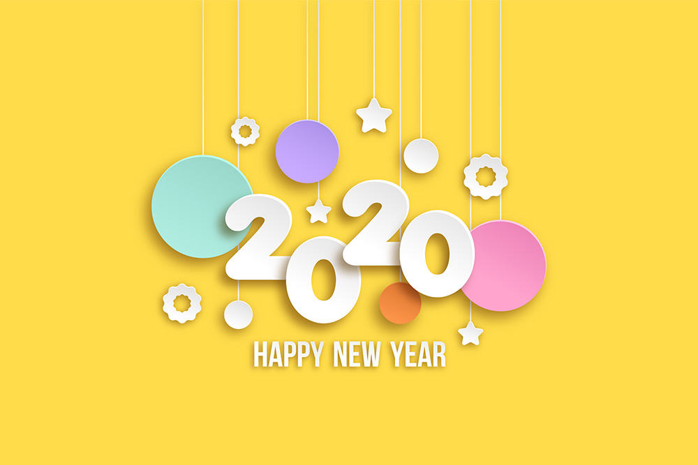 New year 2020 wallpaper in paper style Free Vector Background