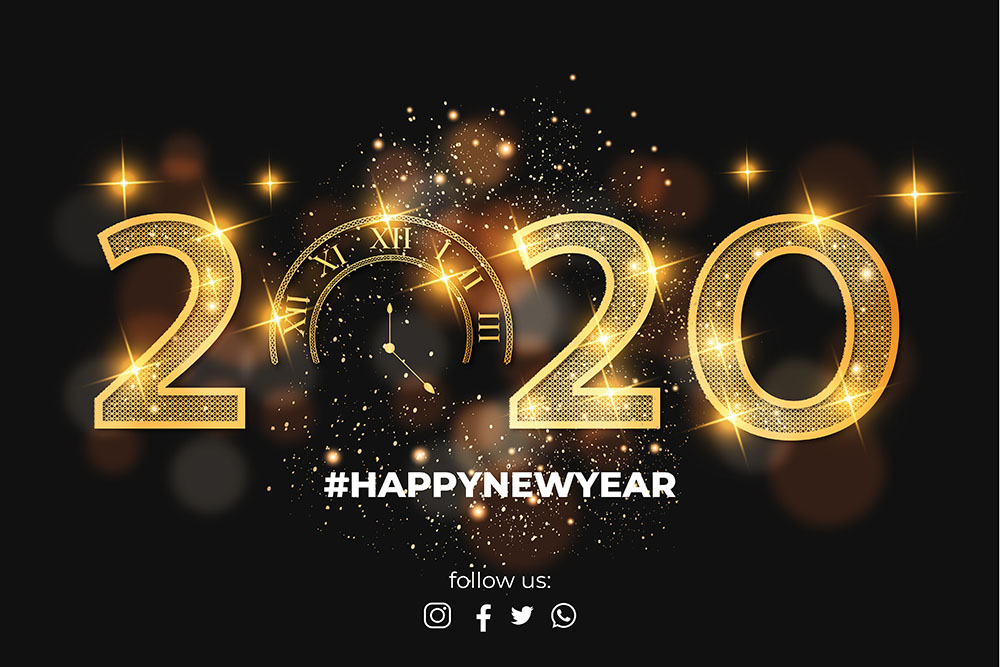 Elegant happy new year 2020 card background Free Vector