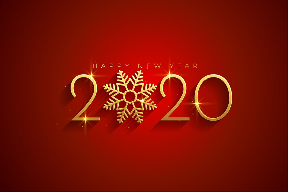 Elegant red and gold happy new year 2020 background card Free 