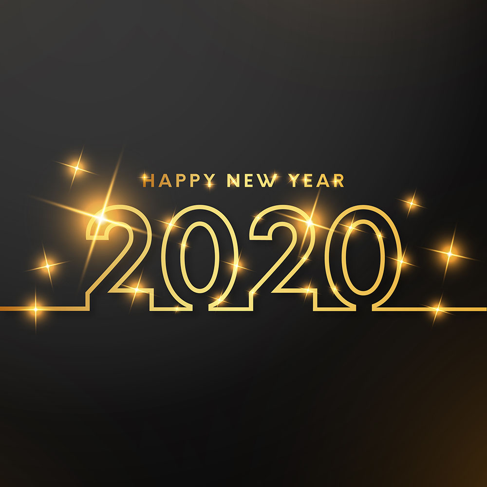 Happy new year with gold lines Free Vector