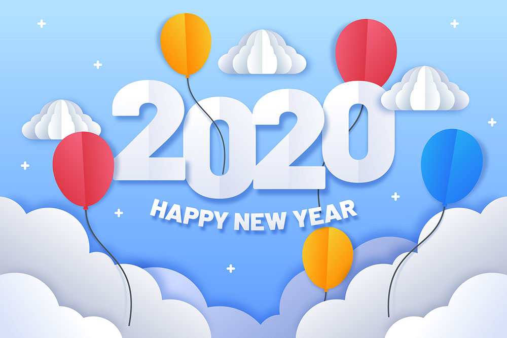 New year 2020 background in paper style Free Vector