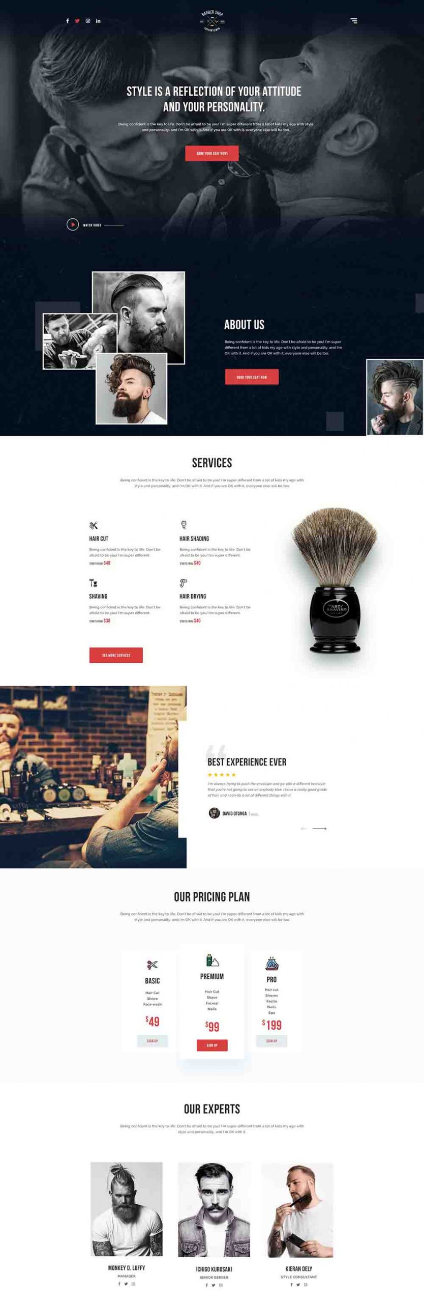Download Barber Shop Landing Page Free Adobe Xd Template - Indiater