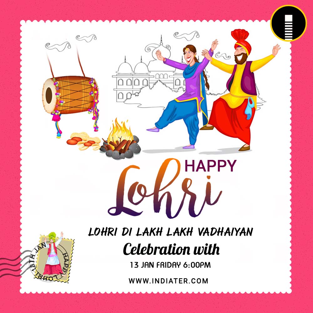 Happy Lohri Invitation Postcard Greetings Design PSD Template