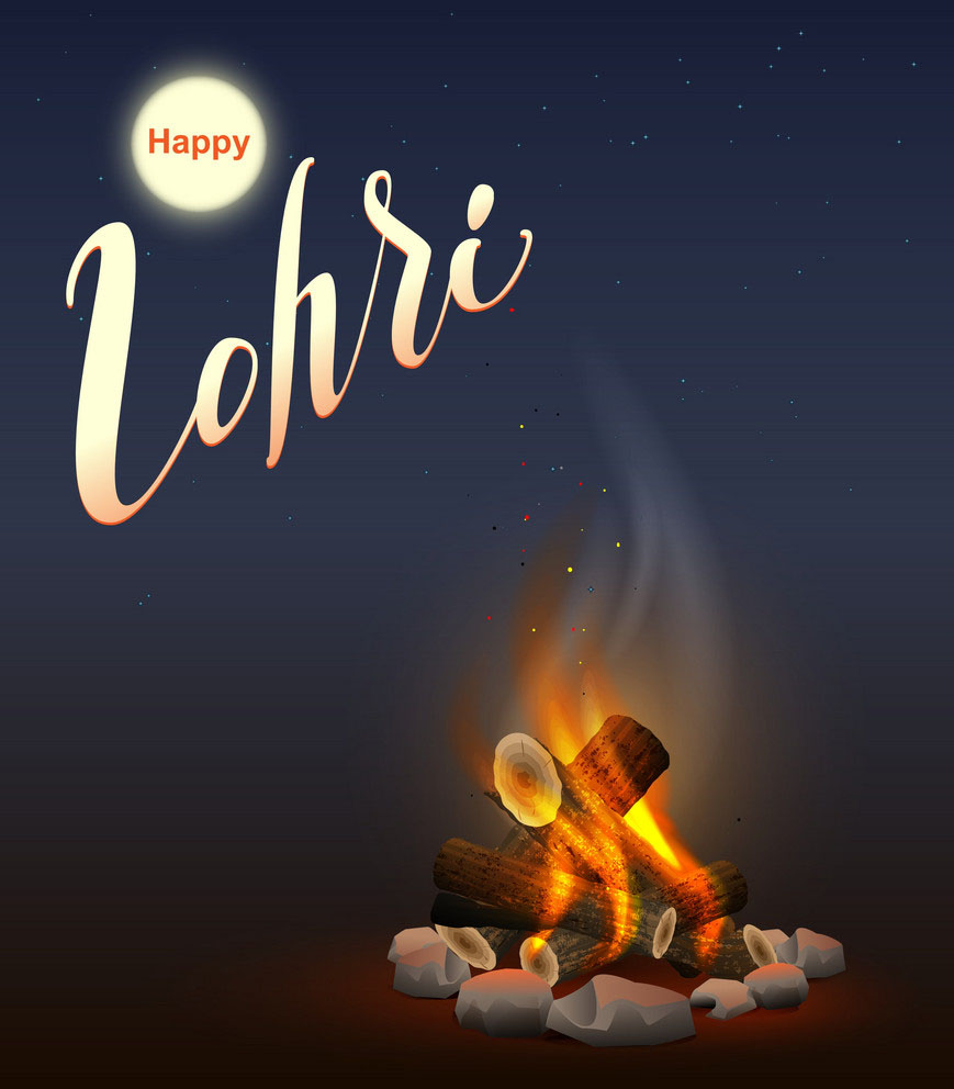 Happy Lohri Punjabi festival Fire burning wood vector image - Indiater
