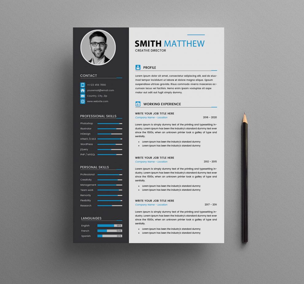 Free Creative Director Resume PSD Template Indiater