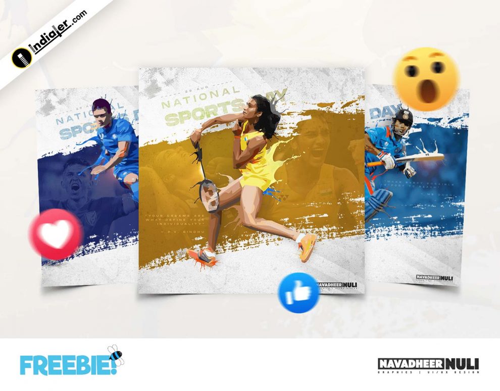 Download National Sports Day Banner In 3 Concept Free Psd Poster Design Indiater PSD Mockup Templates