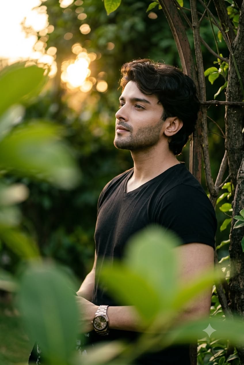 Golden Hour Garden Portrait Candid Outdoor AI Prompt Photorealistic Editorial