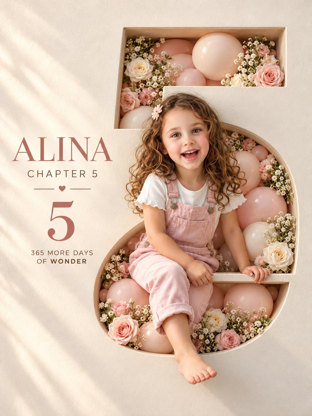 5th Birthday Photoshoot AI Prompt for Kids | Luxury 3D Pink Balloon Birthday Poster