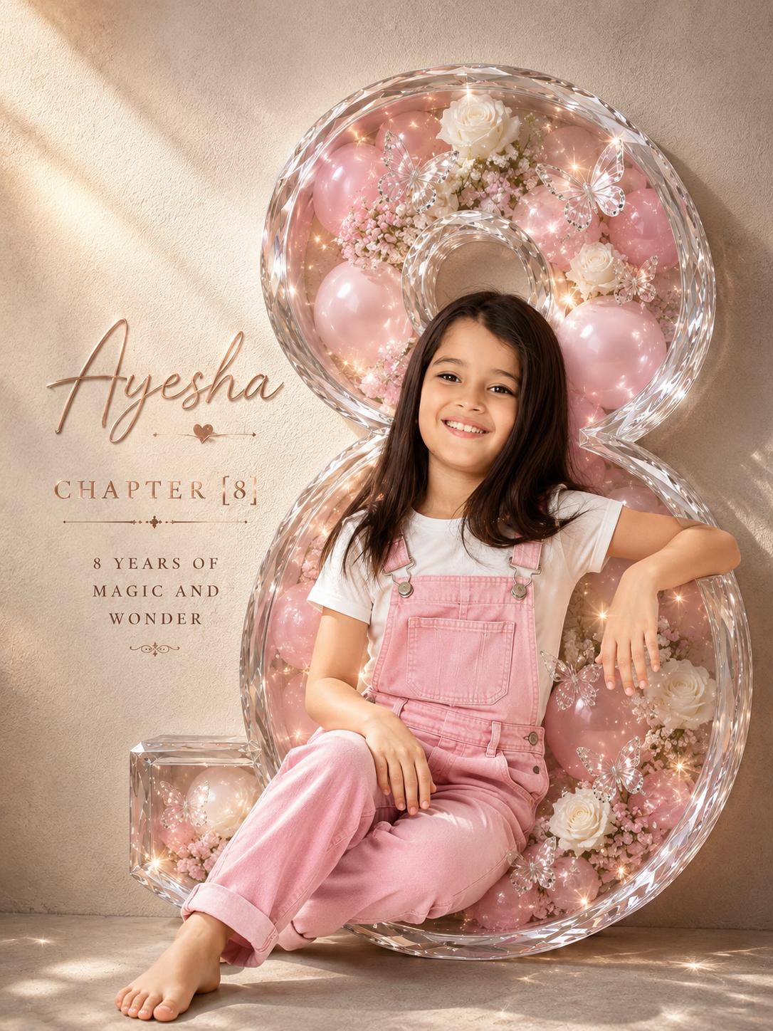 8rd Birthday Photoshoot AI Prompt for Kids | Luxury 3D Crystal Number Birthday Poster