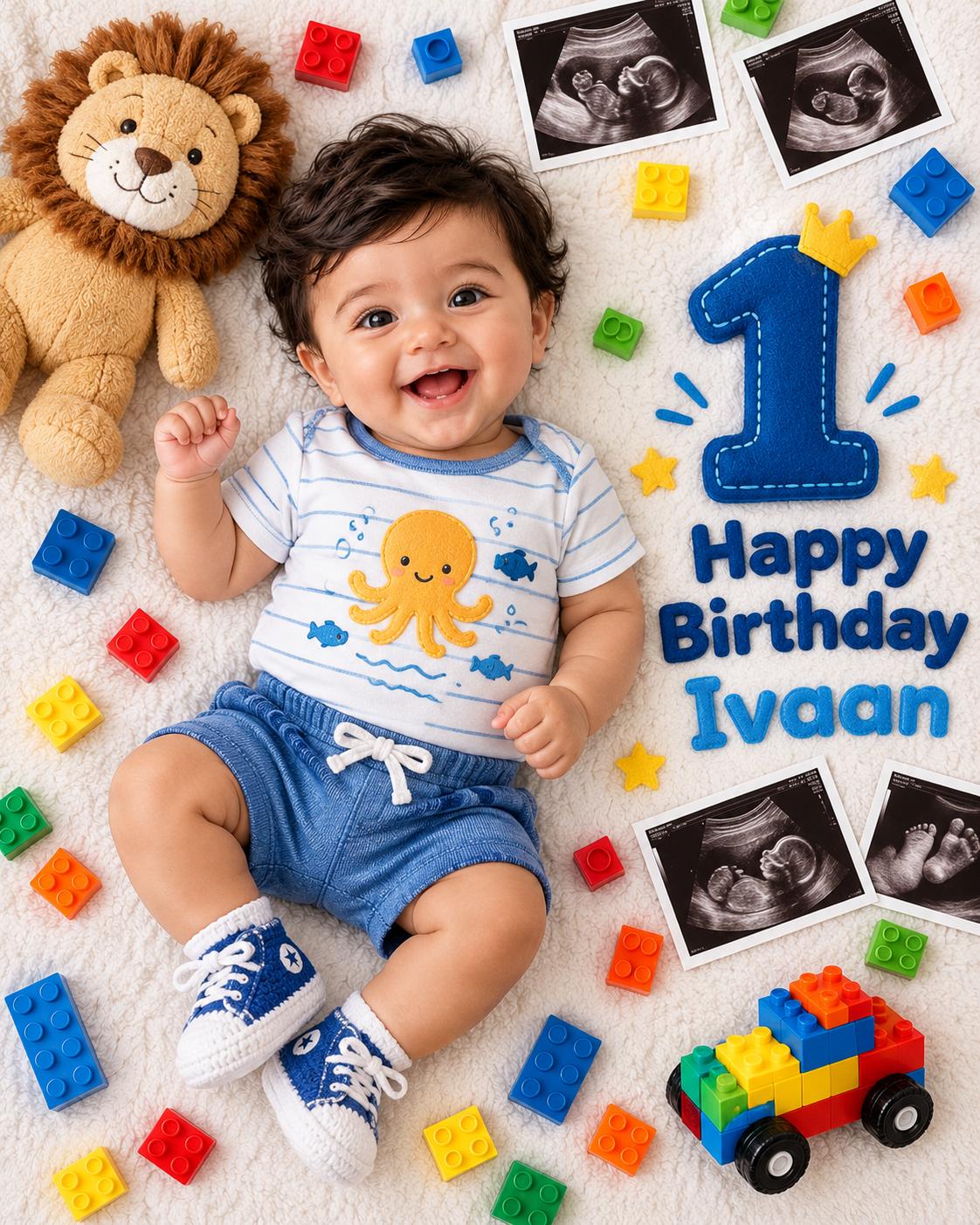 Baby birthday wishes photo editing AI prompt | Cute photorealistic birthday portrait