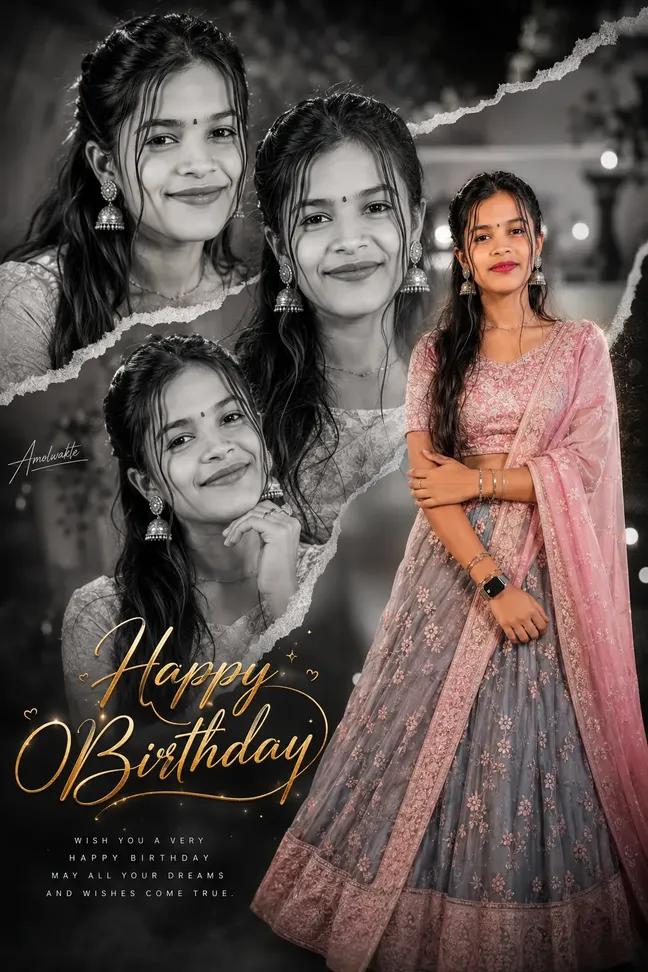 Birthday Collage AI Prompt | Cinematic Black & White Portrait Poster-8K