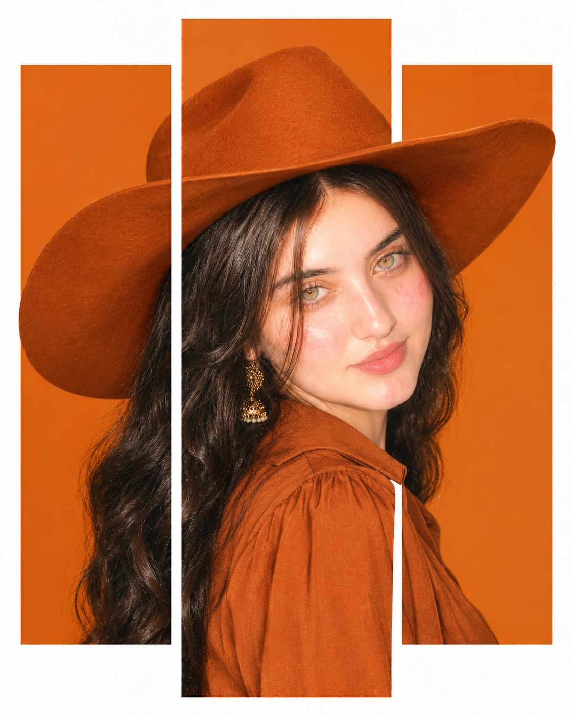 Burnt Orange Fashion Editorial Geometric Style AI Image Prompt | Minimalist Studio Portrait