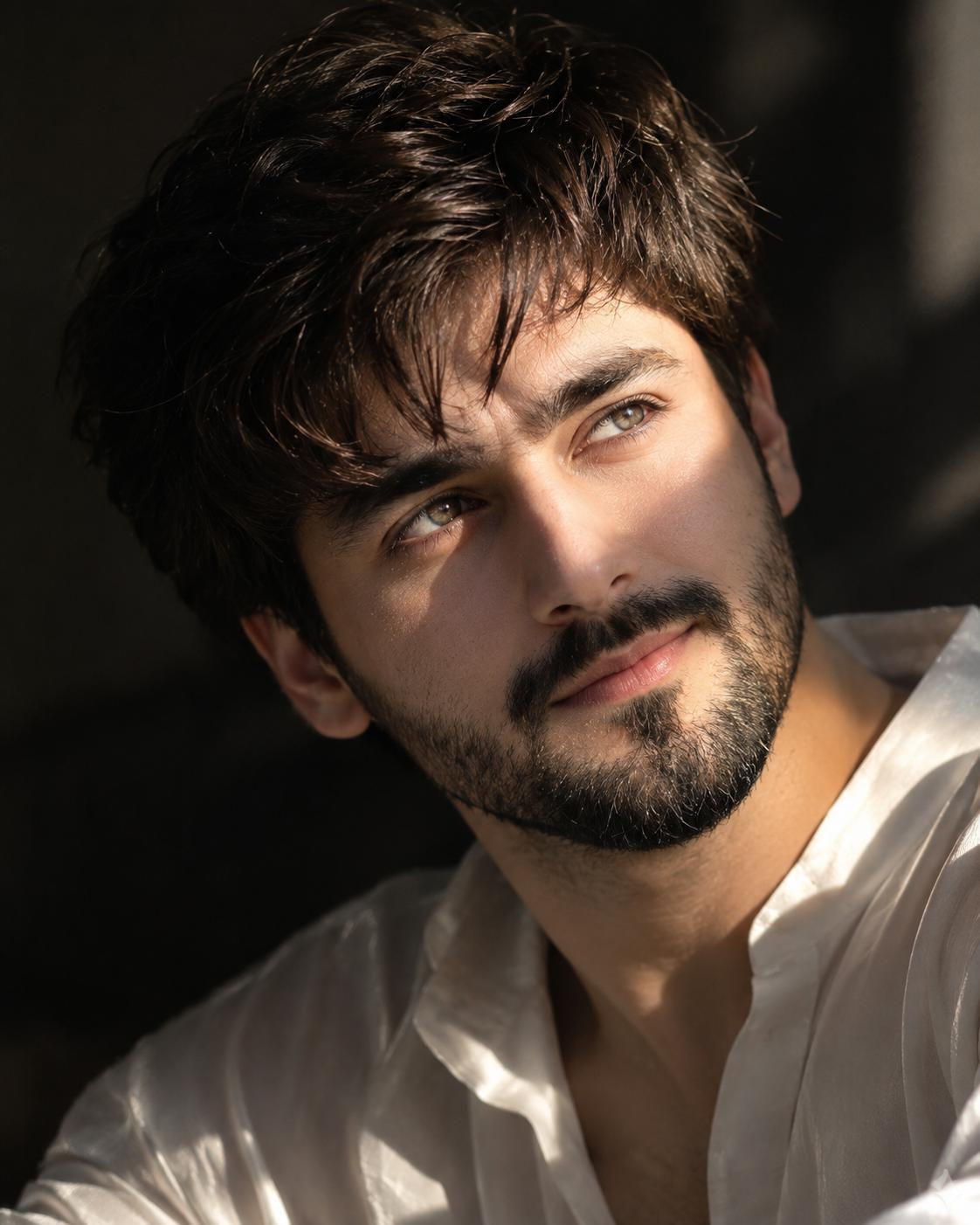 Man Chiaroscuro Style AI Image Prompt | White Silk Shirt Dramatic Lighting