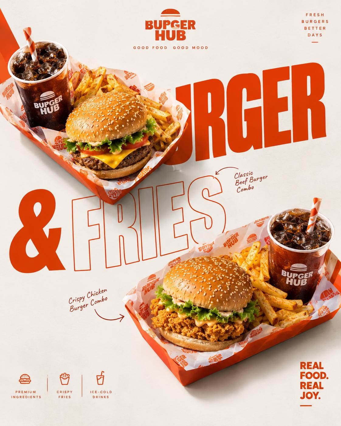 Fast Food Advertisement – Food Ads AI Prompt | Premium Tray Product, Editorial Typography