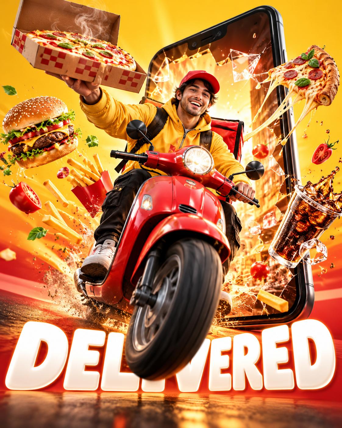 Food Delivery App Advertising AI Image Prompt – 3D Commercial Poster