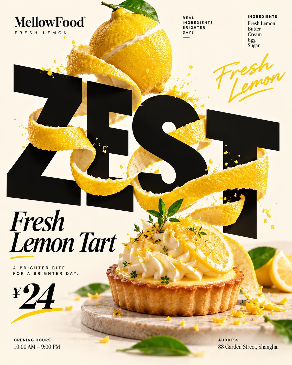 typography food poster AI image prompt ChatGPT | advertising design Fresh citrus zest and vibrant food