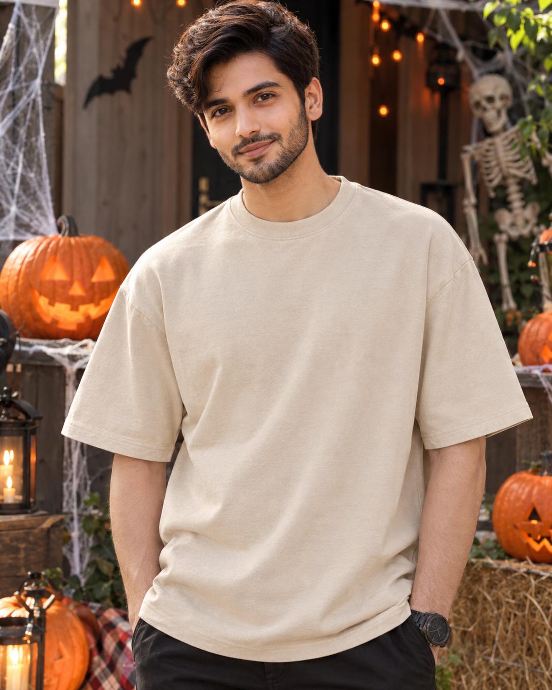 Sand T-Shirt Halloween Mockup Realistic Style AI Image Prompt | Gildan 64000 Apparel Design