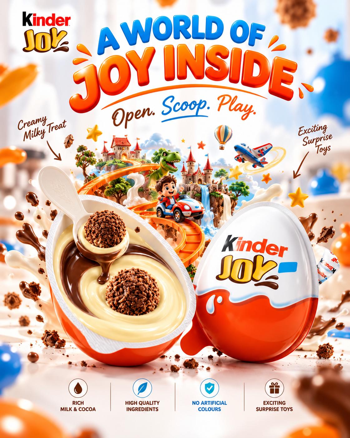 Kinder Joy Magical Advertising Style Creative AI Prompt | Social Media Kids Product Campaign