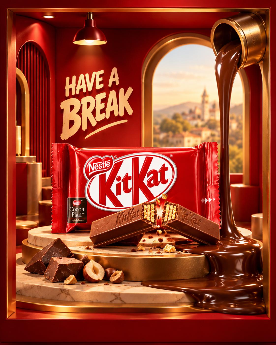 KitKat Chocolate Luxury Diorama Advertising AI Image Prompt | Product Advertisement Luxury 3D Snack & Candy Campaign