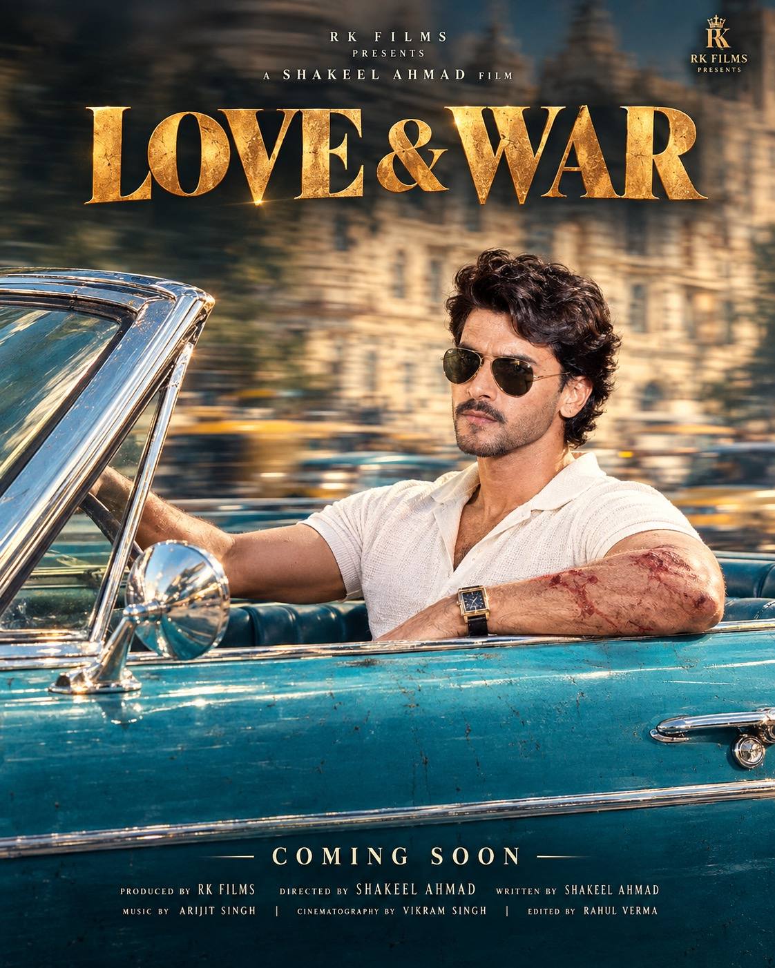 Love & War Bollywood Movie Poster with Cinematic Portrait | AI Image Prompt