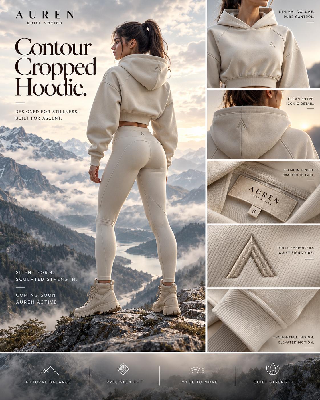 Luxury AUREN Activewear AI Image Prompt ChatGPT | Cinematic Mountain Fashion Campaign Poster