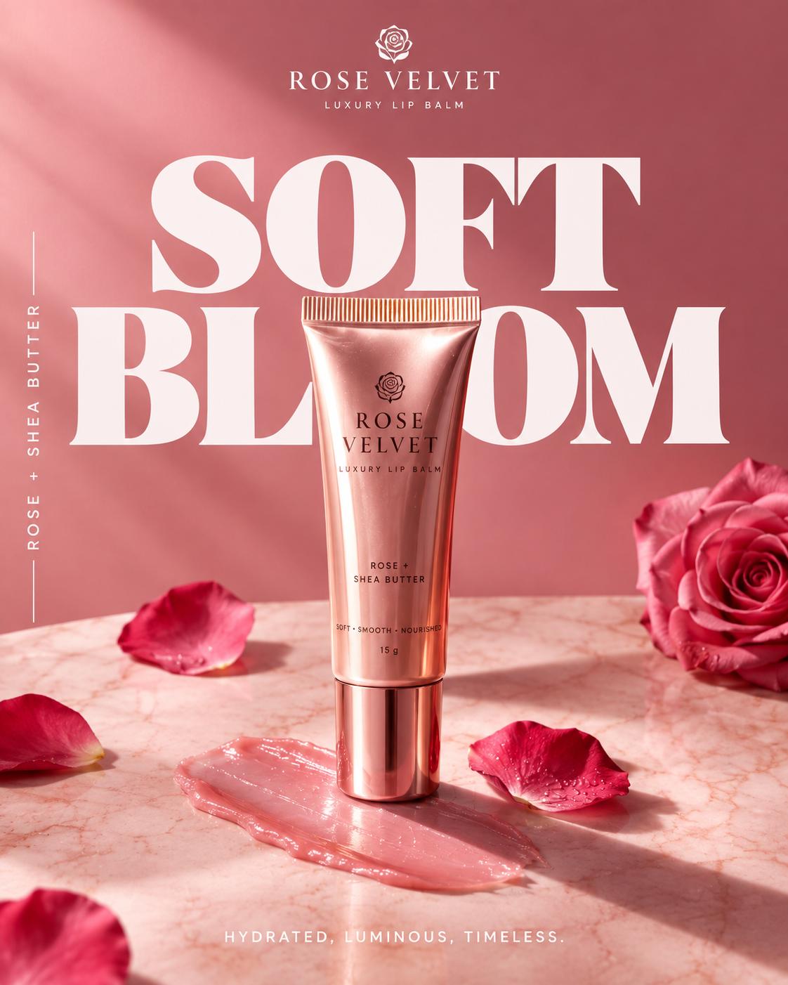 Luxury Lip Balm Advertisement – Beauty Ads AI Prompt | Rose Gold Tube, Rose Pink Background & 8K