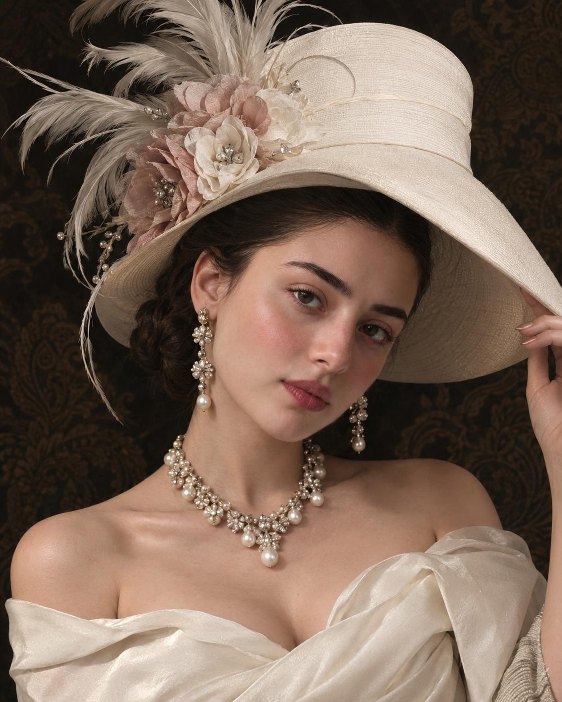 Vintage Couture AI Image Prompt ChatGPT | Ivory Feather Hat & Luxury Fashion Photography
