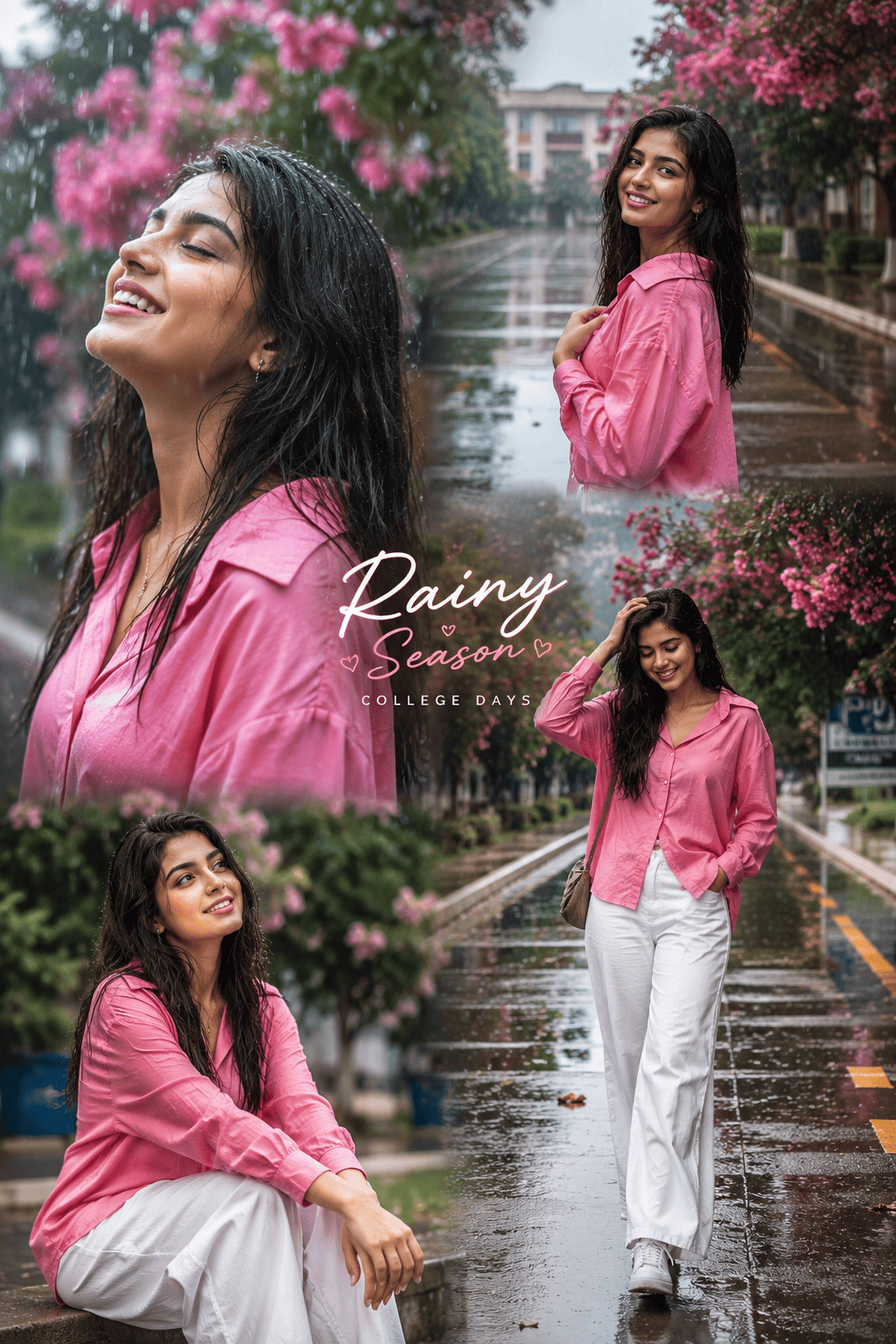 Rainy Season College Portrait AI Prompt | Aesthetic Instagram Collage (4K)