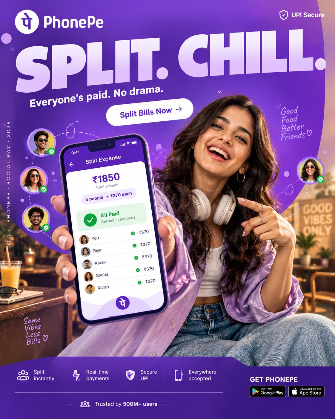 Split Bill App Advertisement – Fintech Ads AI Prompt | Gen-Z Phone Payment Campaign, 4:5