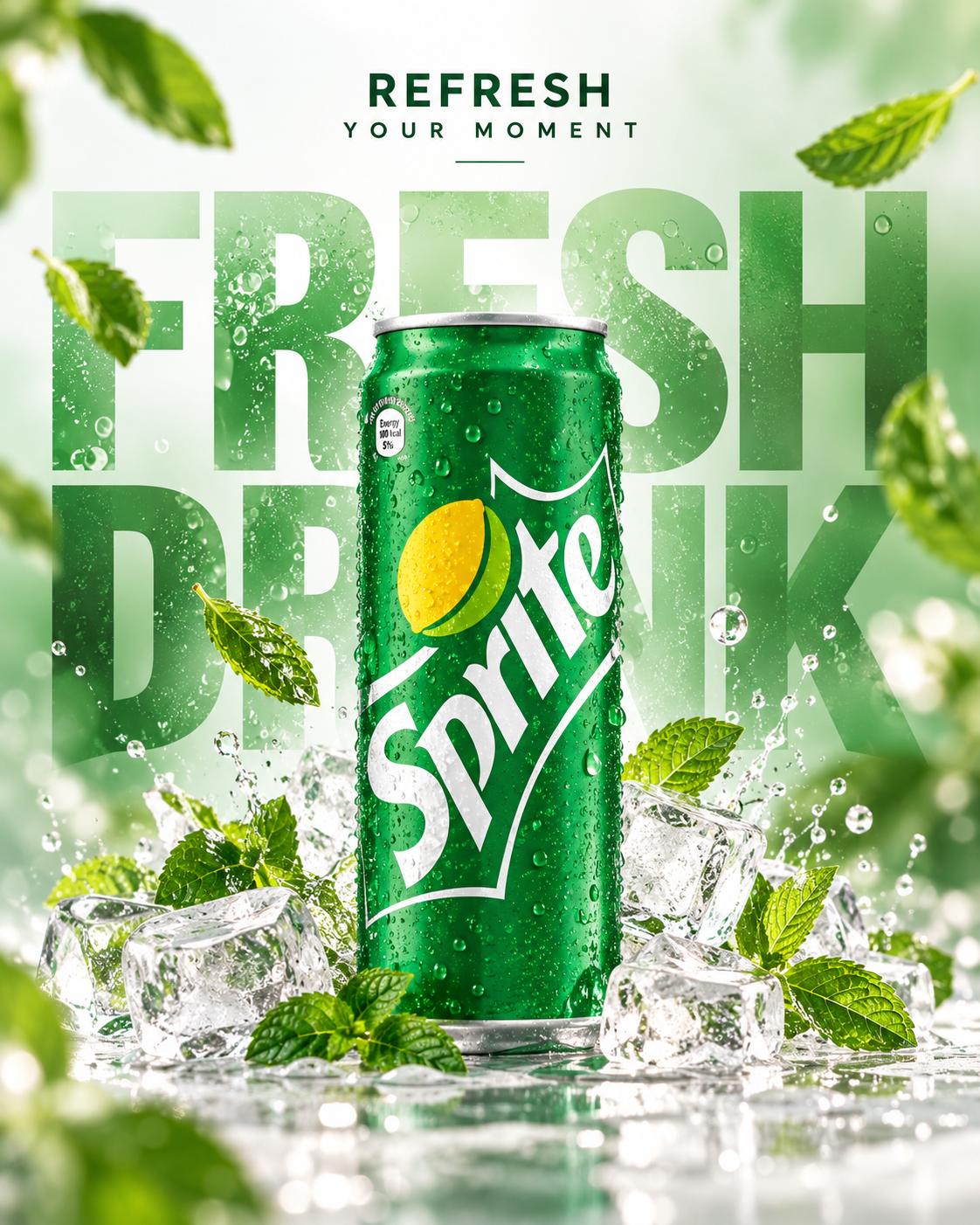 Sprite Drink Beverage Ad AI Image Prompt ChatGPT | Ultra-realistic premium commercial product advertisement