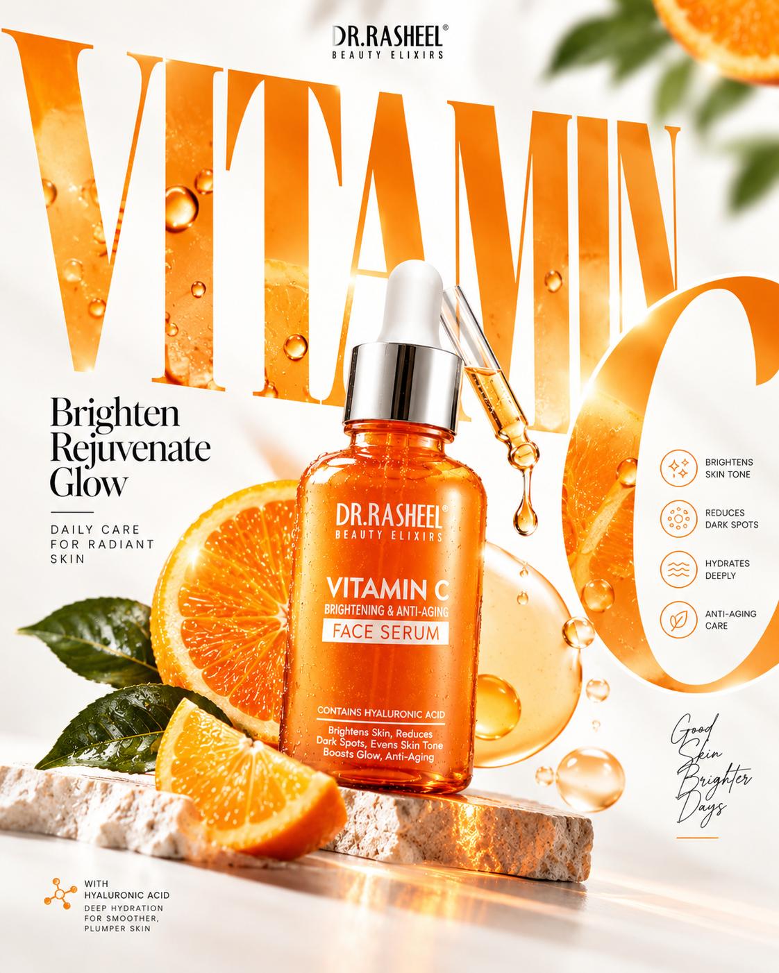 Vitamin C Serum Advertisement Poster AI Prompt ChatGPT | Luxury Skincare Editorial Campaign Design