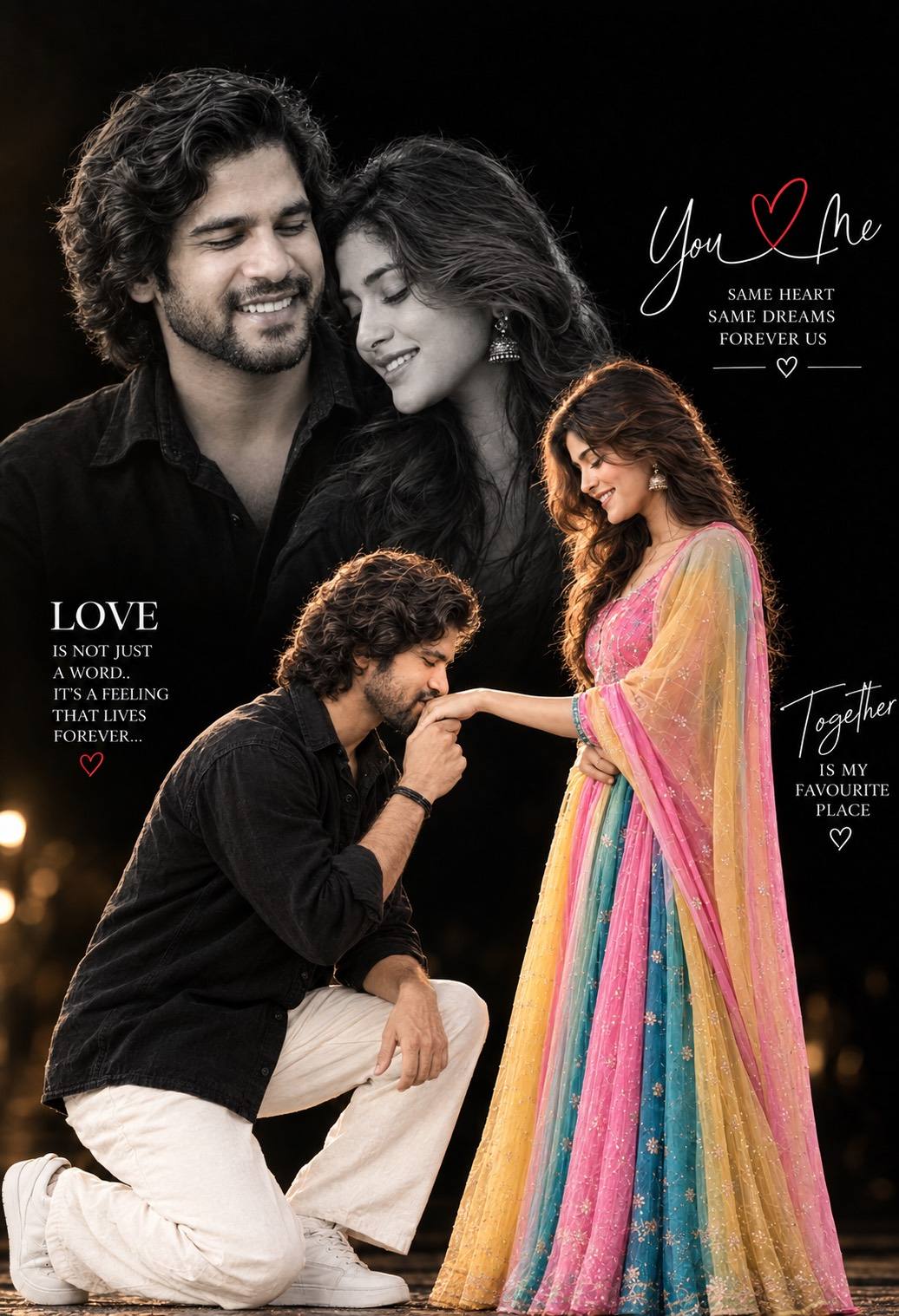 Cinematic Romantic Couple Poster with Indian Lehenga | AI Image Prompt