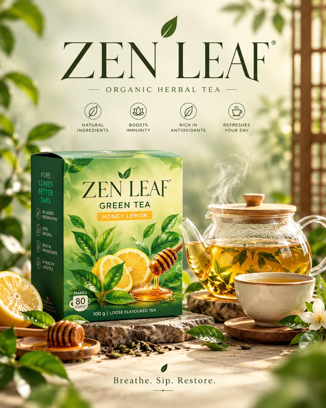 Premium green tea advertising AI prompt | Luxury product poster & natural styling