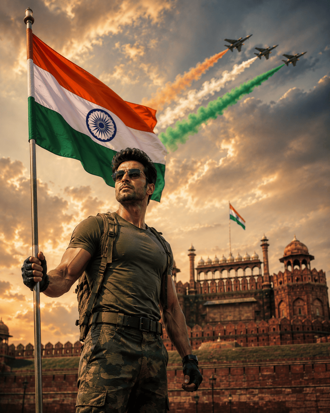15 August Indian Military-Inspired AI Prompt | Patriotic Portrait with Tricolor Flag