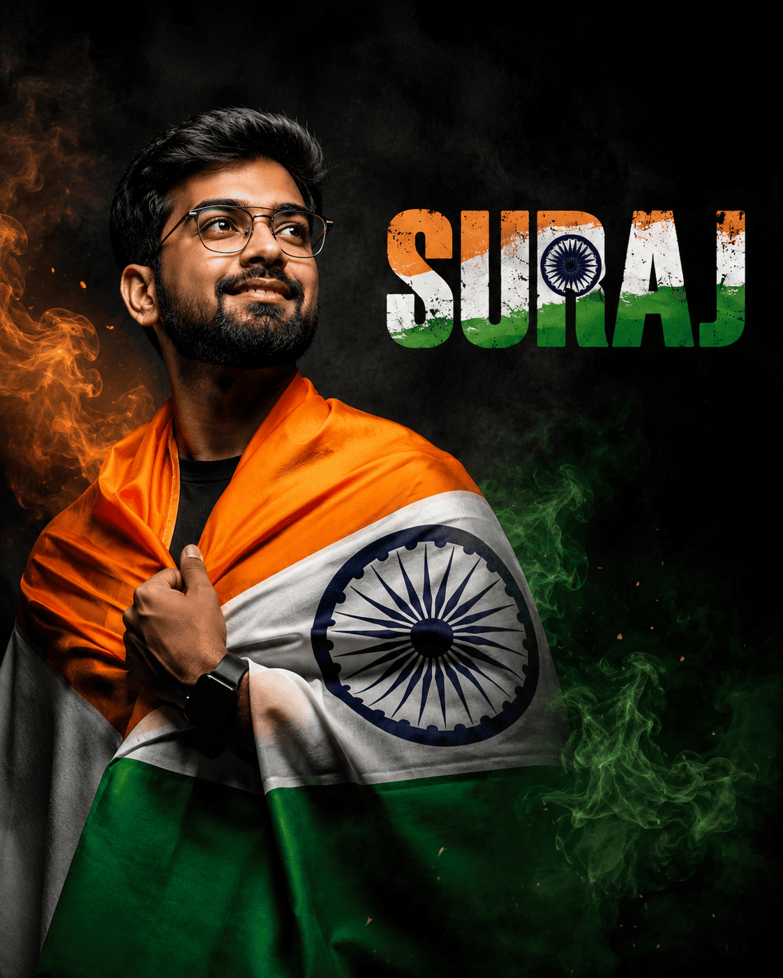 15 August Name Poster AI Prompt | Indian Tricolor Portrait with Custom Name