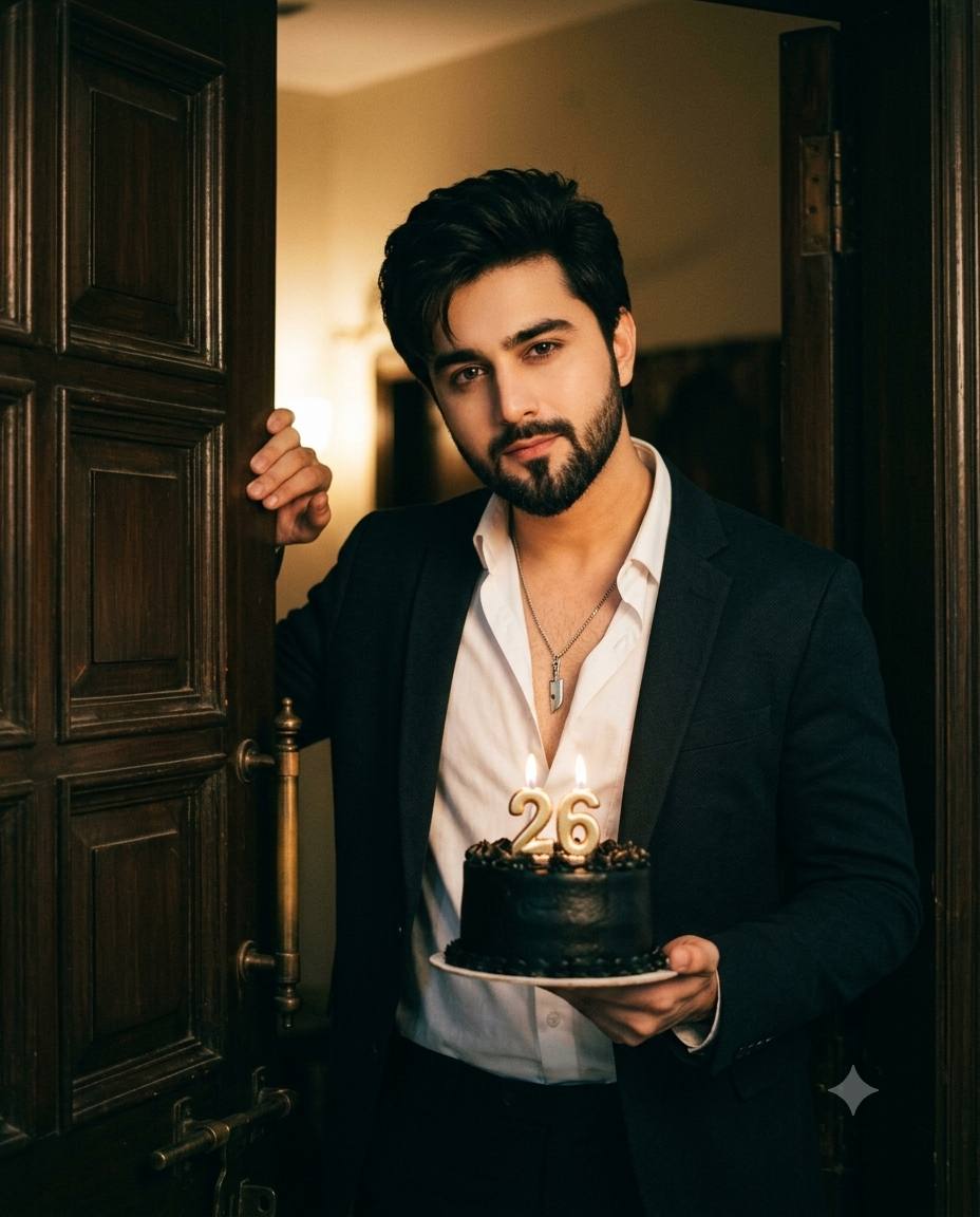 26th birthday man AI prompt | Blazer, silver necklace & candlelit cake