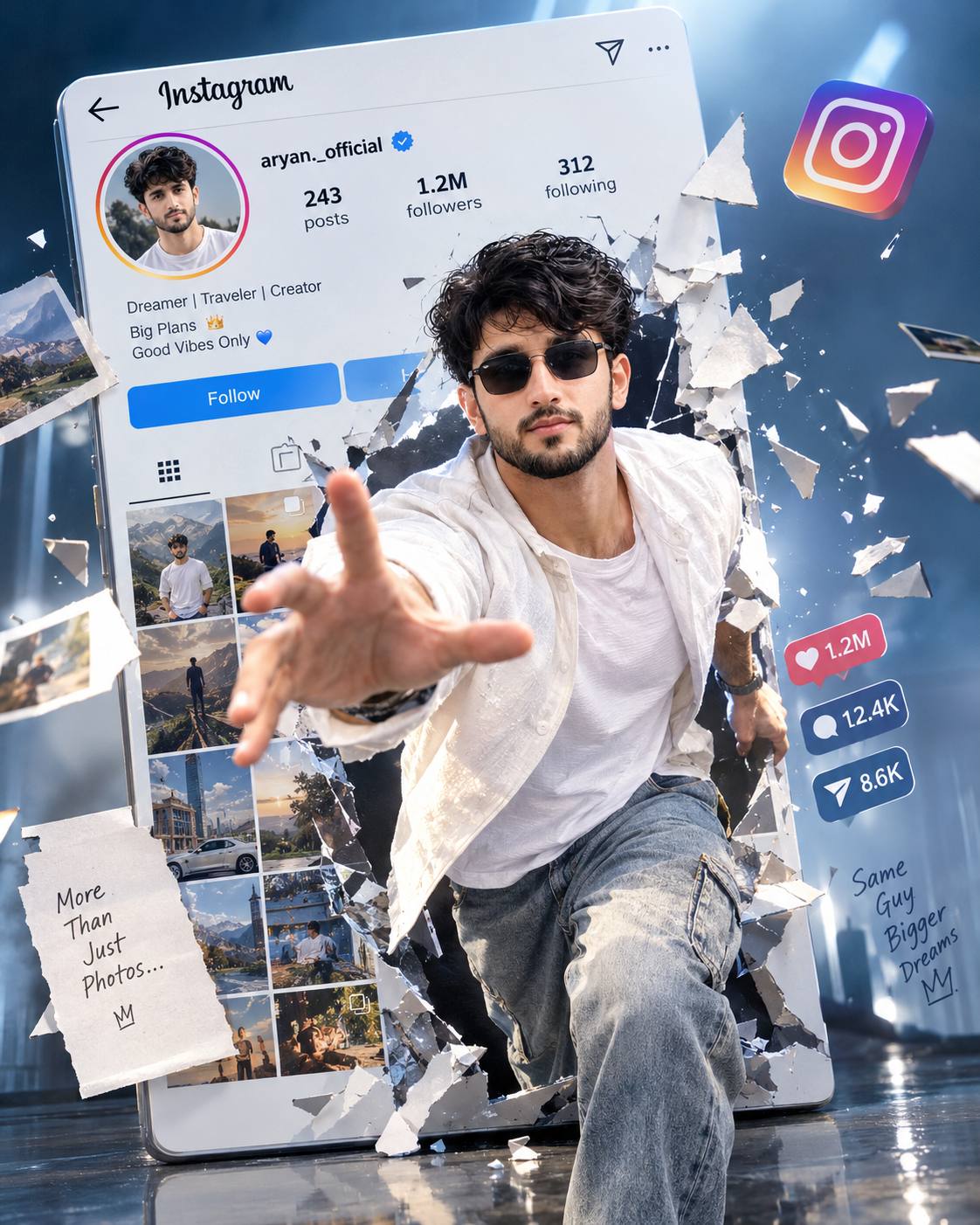 3D Instagram Profile Poster Prompt | Ultra-Realistic Viral Social Media Breakout Effect | AI image prompt