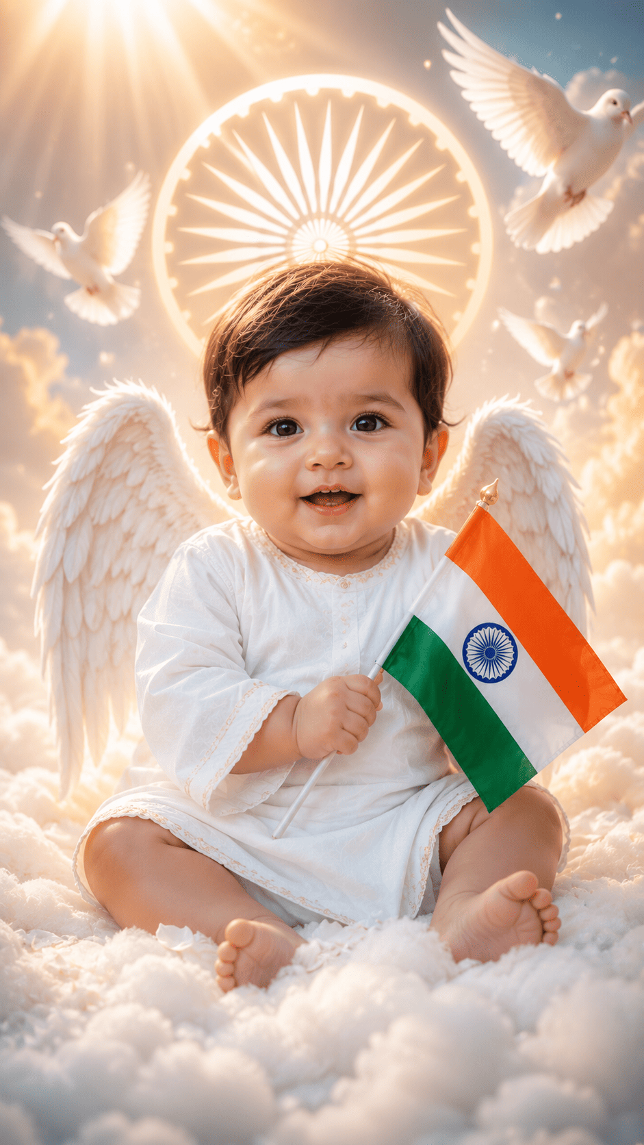 Adorable Angel Baby Holding Indian Flag | Independence Day AI Image Prompt