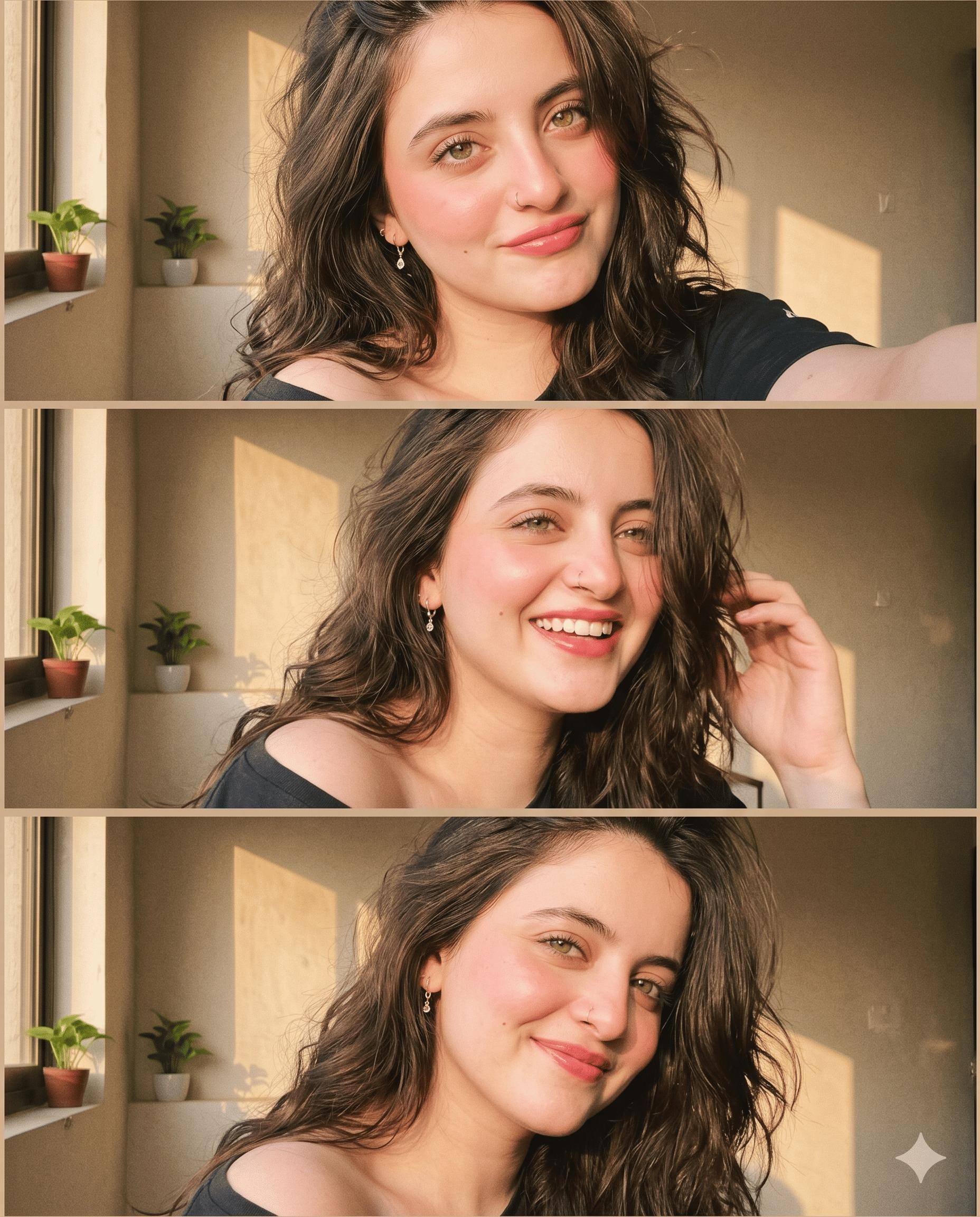 Aesthetic Woman Portrait AI Image Prompt Gemini | Golden-Hour Light & 3-Frame Collage