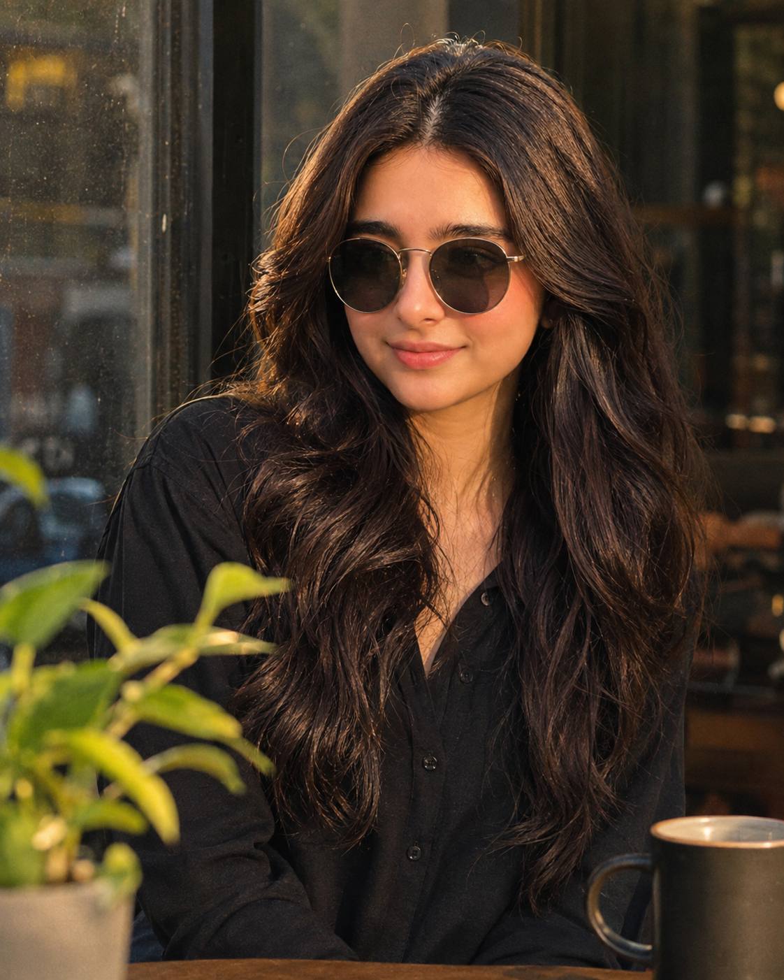 Café Woman Portrait AI image Prompt | Cinematic 8K Golden-Hour Photography