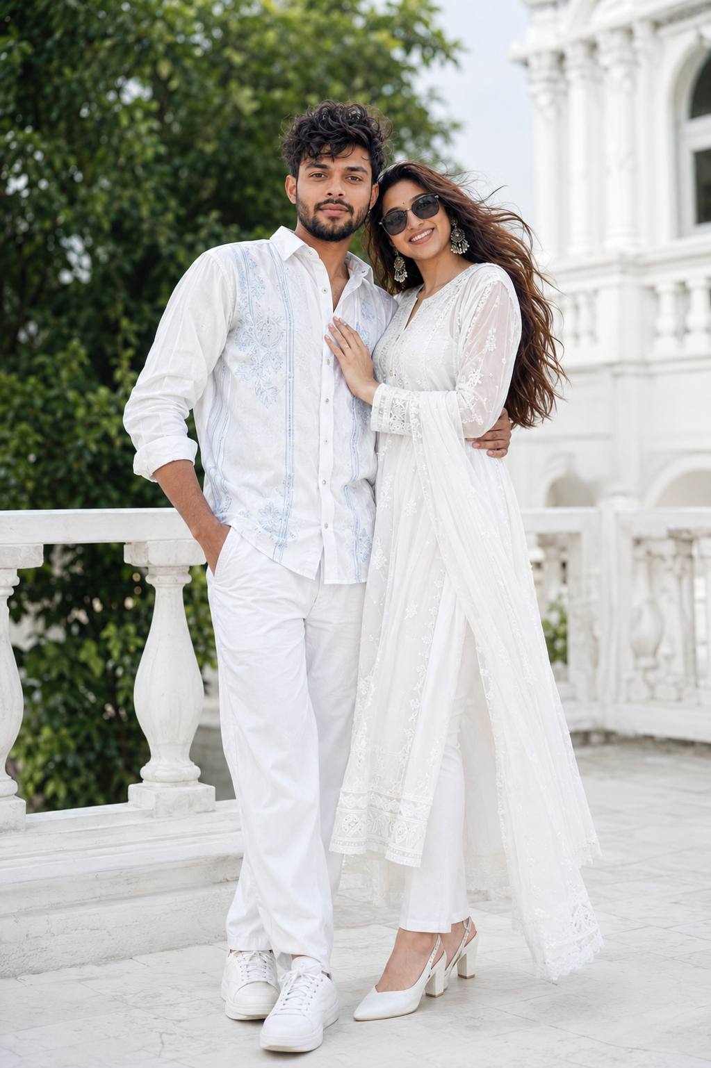 AI Couple Portrait image Prompt | Ultra-Realistic White Traditional Outfit & Romantic Pose