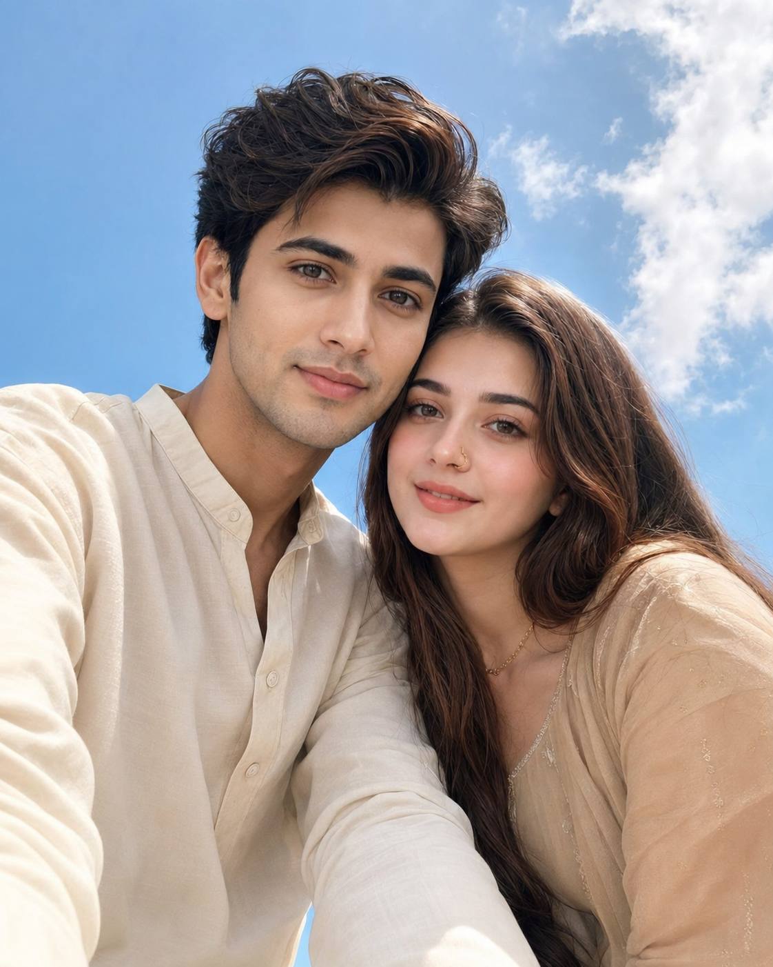 AI Couple Selfie Prompt – Hyper-Realistic Low-Angle 8K DSLR Portrait | AI image prompt