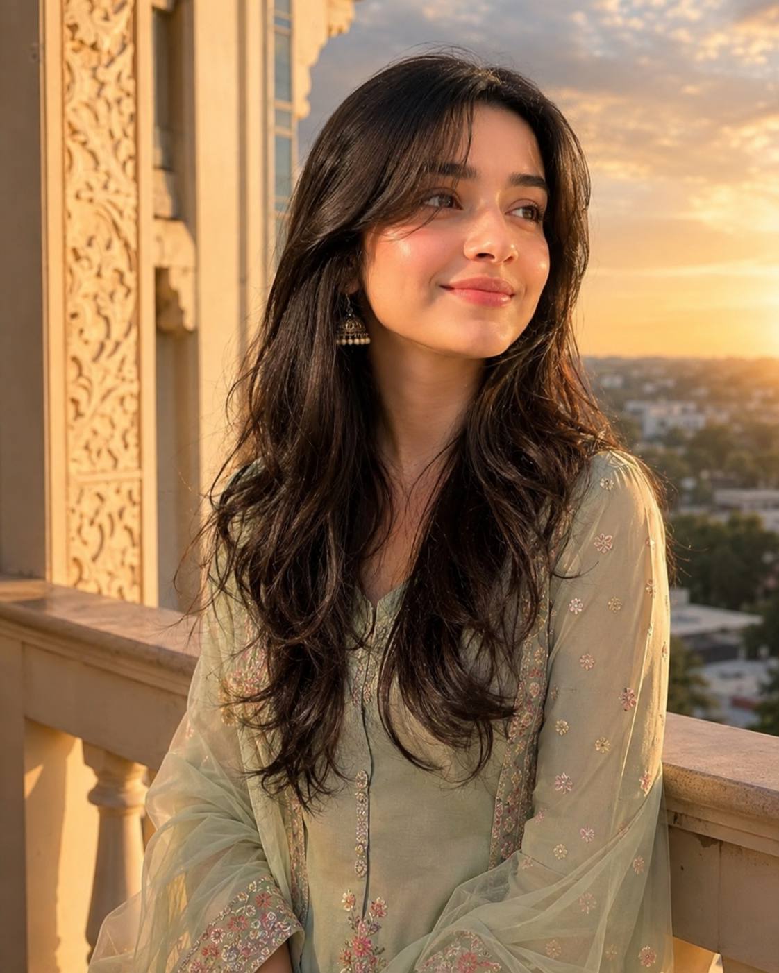 Woman Balcony Portrait AI image Prompt | Ultra-Realistic 8K Cinematic Photography