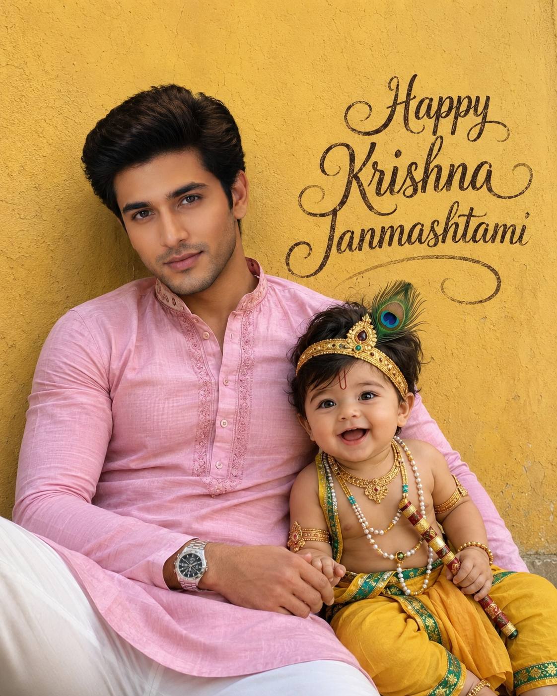 AI Krishna Janmashtami Photo Prompt | Realistic Bal Krishna & Indian Man Cinematic iPhone Portrait