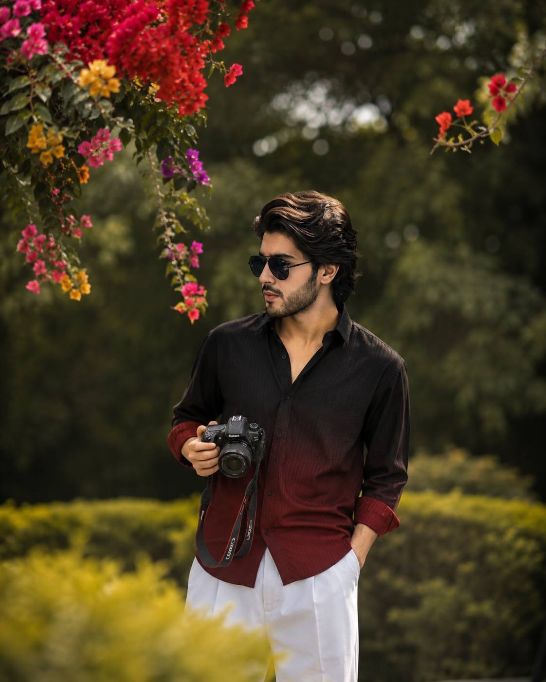 AI Male Portrait Prompt | Ultra-Realistic Cinematic Garden DSLR Photography