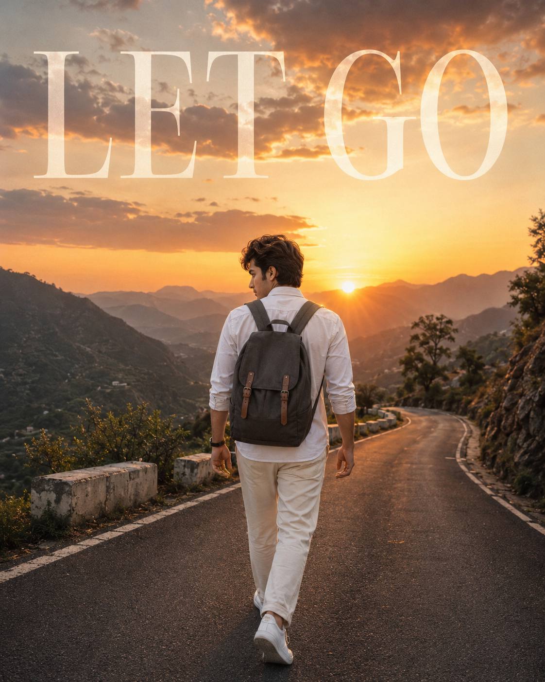 AI Mountain Travel Poster Prompt | Cinematic Sunrise “LET GO” Photography Ai prompt